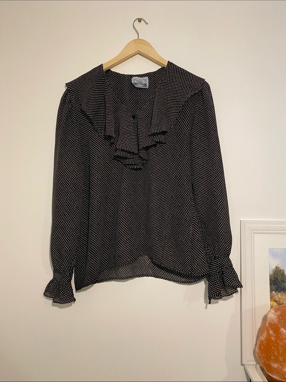 Vintage Polka Dot Ruffle Blouse - Women’s M